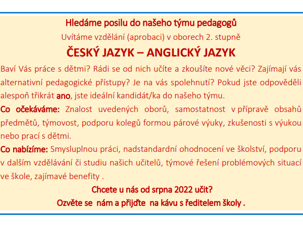 Hledáme posilu do našeho týmu pedagogů